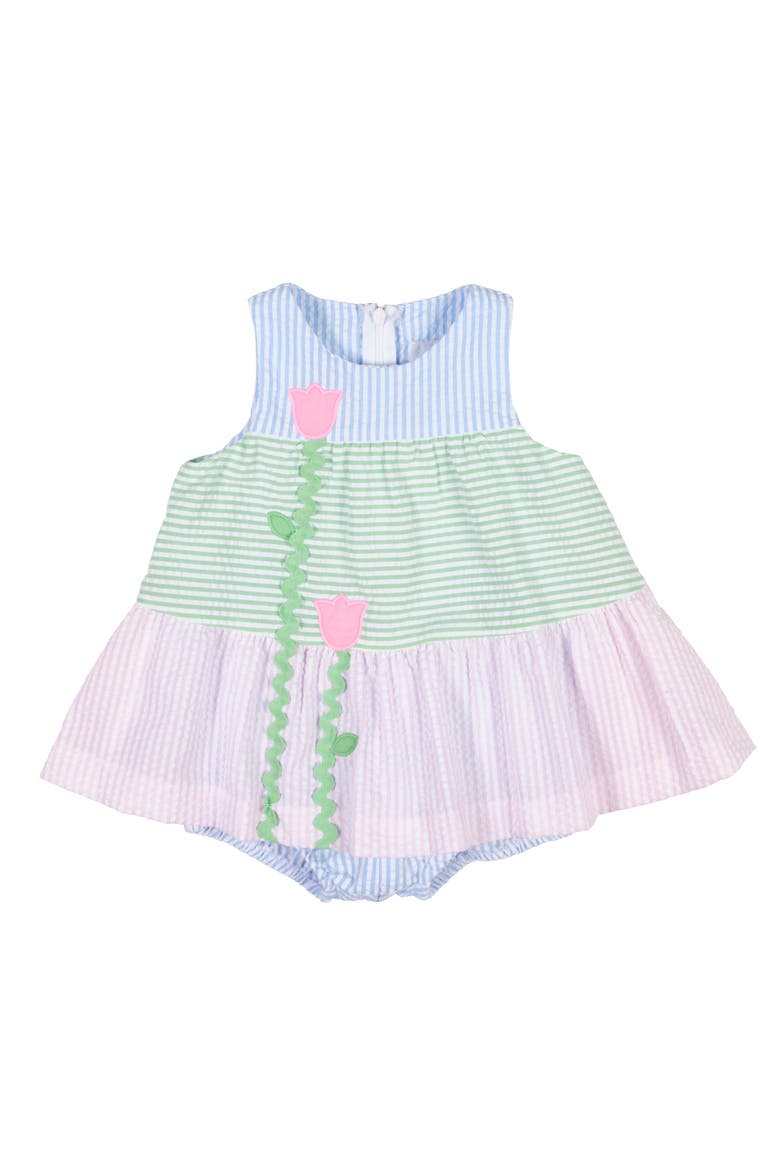 Seersucker Romper With Tulips, Main, color, Multi