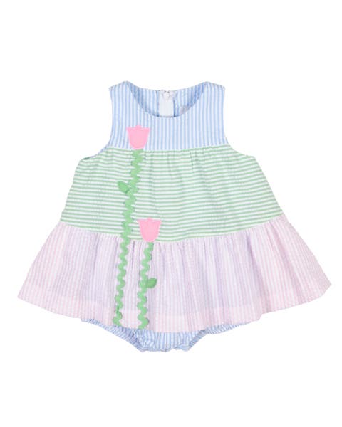 Seersucker Romper With Tulips (Baby)