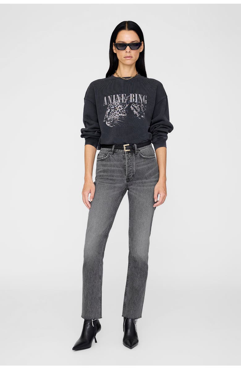 ANINE BING Spencer Leopard Sweatshirt, Main, color, Washed Black