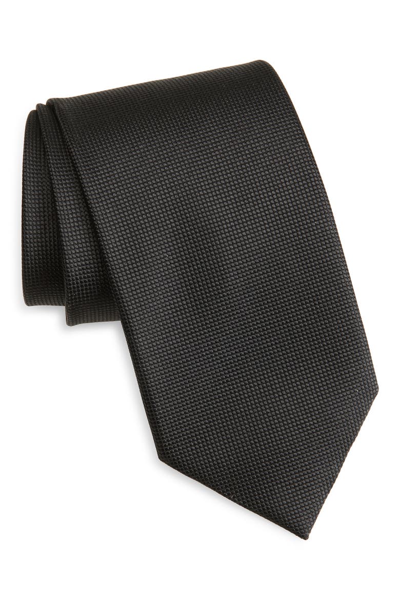 Solid Mullberry Silk Tie, Main, color, BLACK