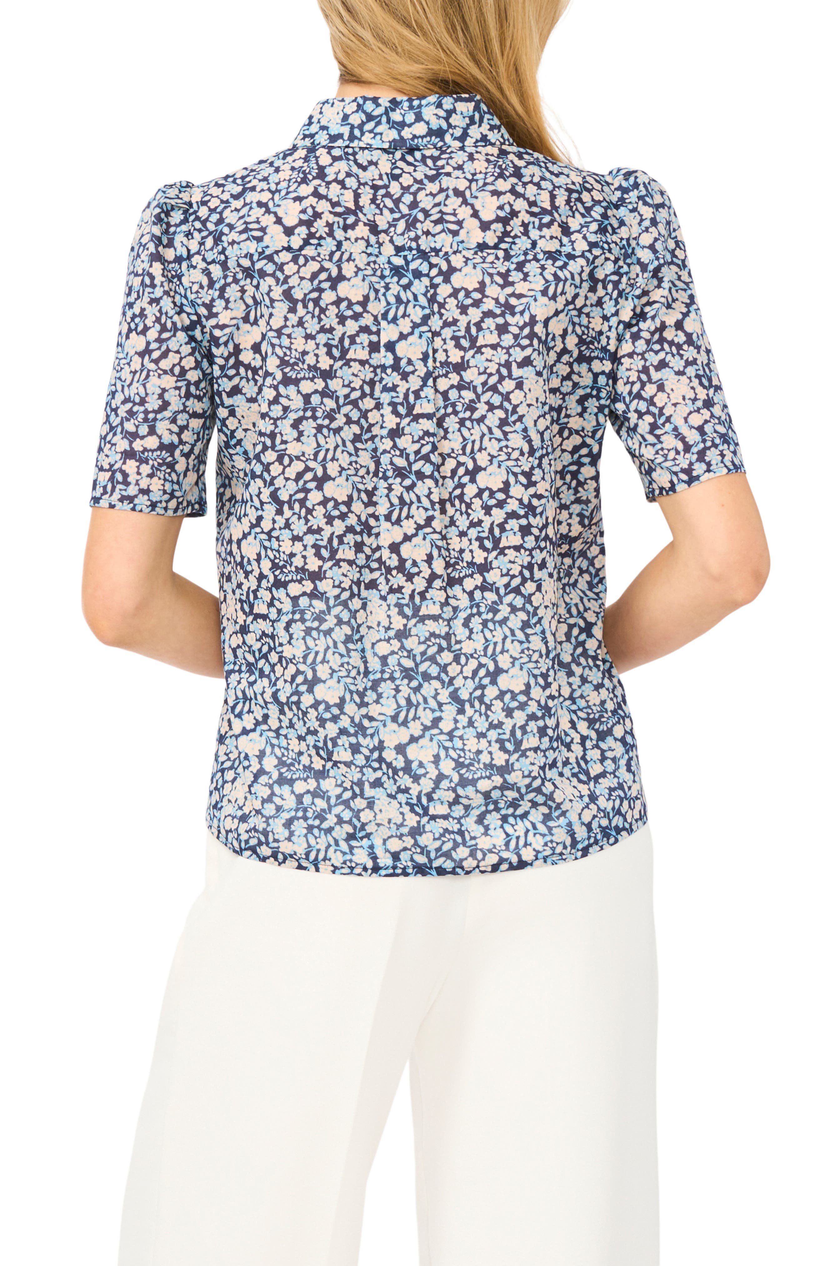 Floral Puff Sleeve Button-Up Top - image 2