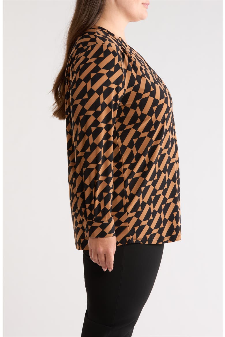 Geometric Print Split Neck Long Sleeve Top, Alternate, color, ANNE BLACK/ VICUNA