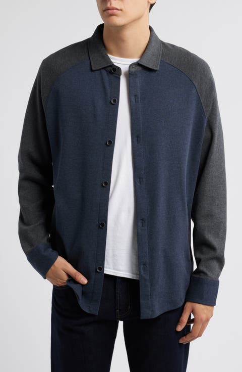 Paolo Varsity Heathered Cotton Knit Button-Up Shirt