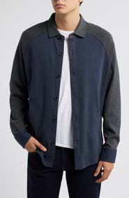Robert Barakett Paolo Varsity Heathered Cotton Knit Button-Up Shirt
