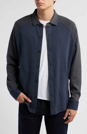 Robert Barakett Paolo Varsity Heathered Cotton Knit Button-Up Shirt