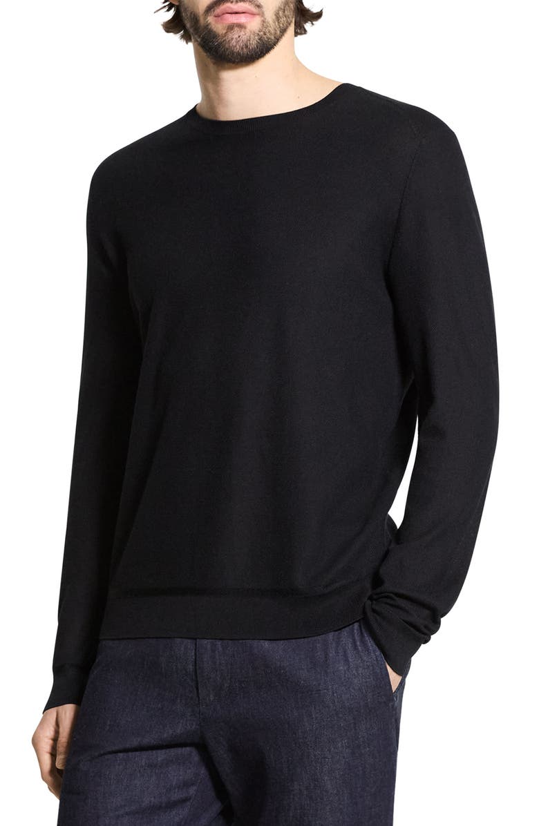 Theory Long Sleeve Silk & Cotton T-Shirt, Alternate, color, Black