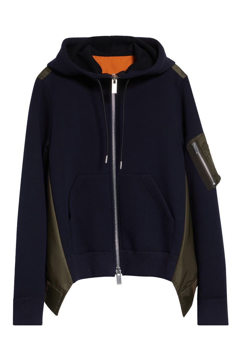 Sponge Sweat x Nylon Twill Full Zip Hoodie (Women) | Nordstrom