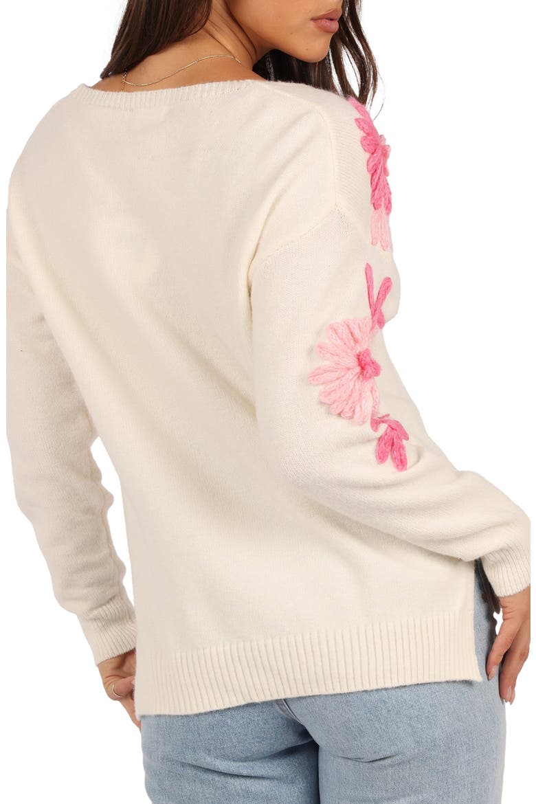Celeste Flower Embroidered V-Neck Sweater, Alternate, color, CREAM/ PINK