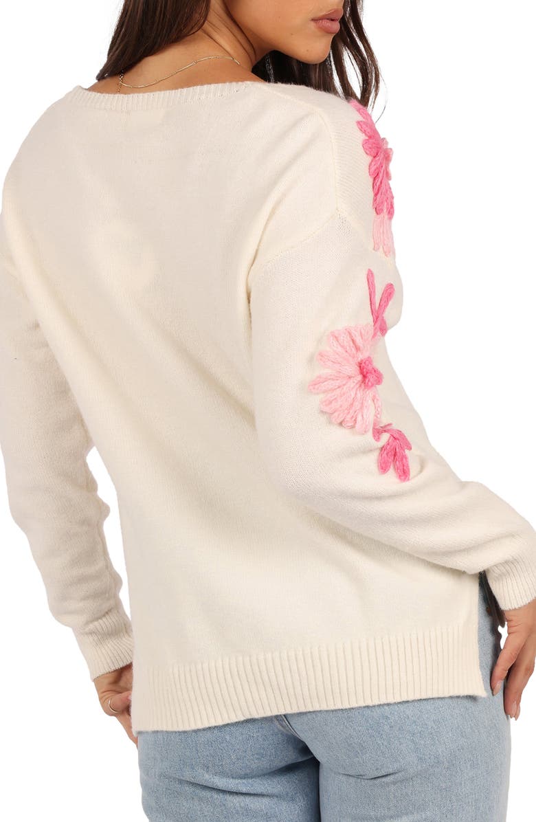 Petal & Pup Celeste Flower Embroidered V-Neck Sweater, Alternate, color, Cream/ Pink