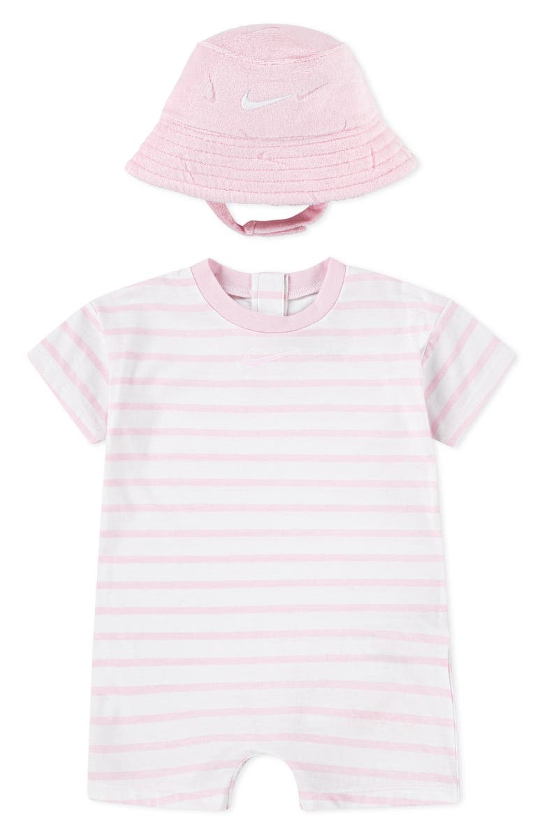 Nike Cotton Blend Terry Romper & Hat Set, Main, color, Pink Foam