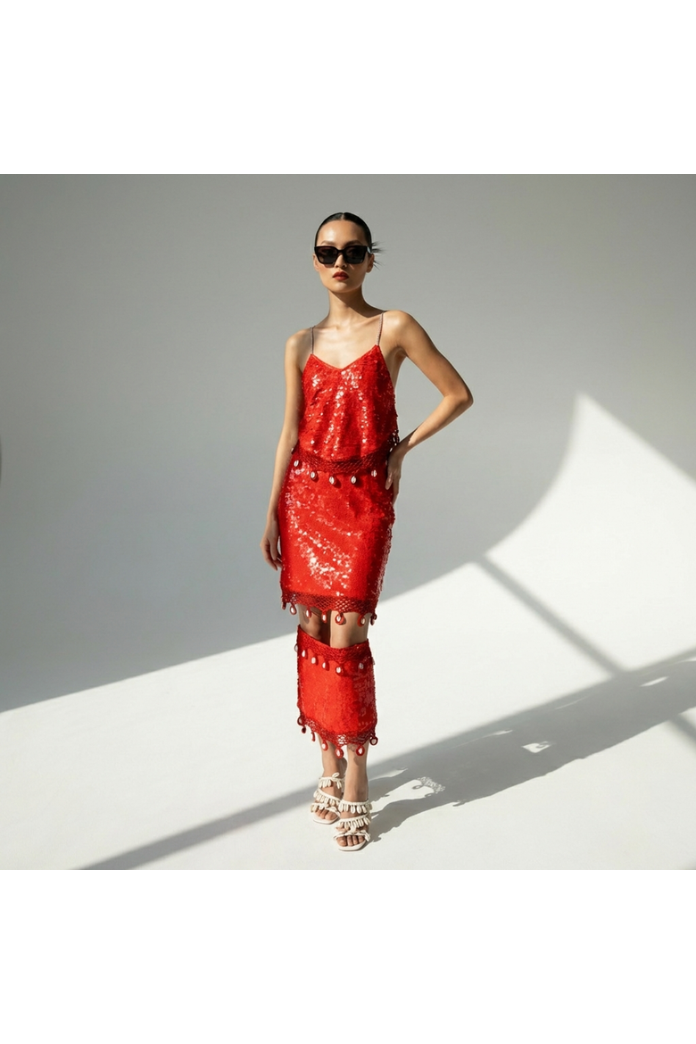 Floating Sequin Midi Skirt, Alternate, color, Red
