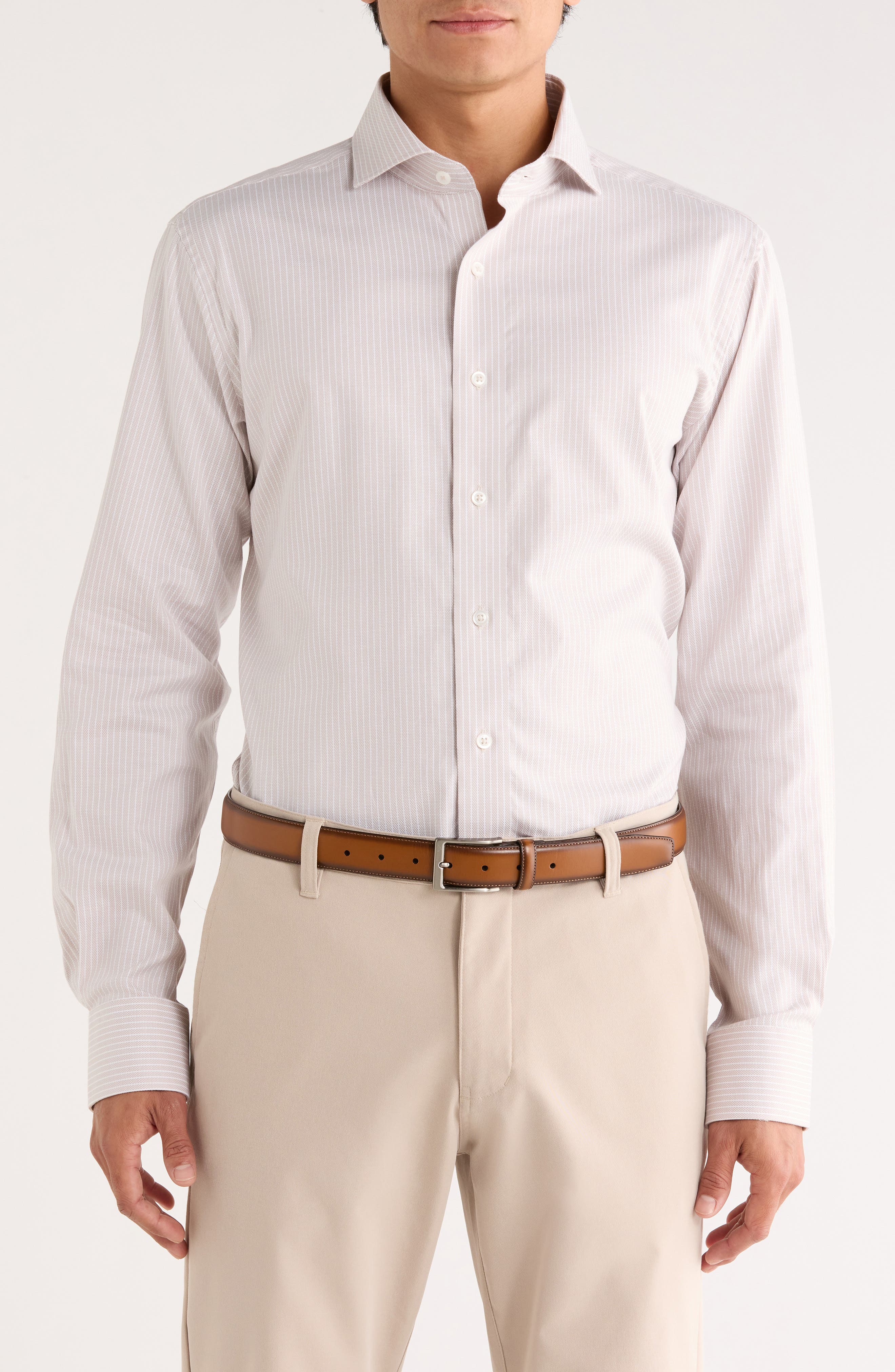 Lorenzo Uomo Trim Fit Stripe Textured Stretch Dress Shirt