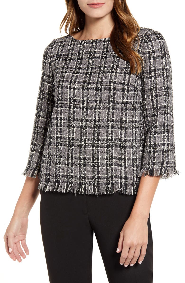 Anne Klein Fringe Tweed Blouse, Main, color,