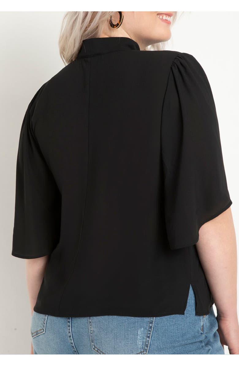 ELOQUII Bow Blouse With Flutter Sleeve, Alternate, color, Black