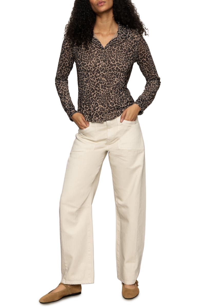Sanctuary Mesh Button-Down Shirt, Alternate, color, French Kitty