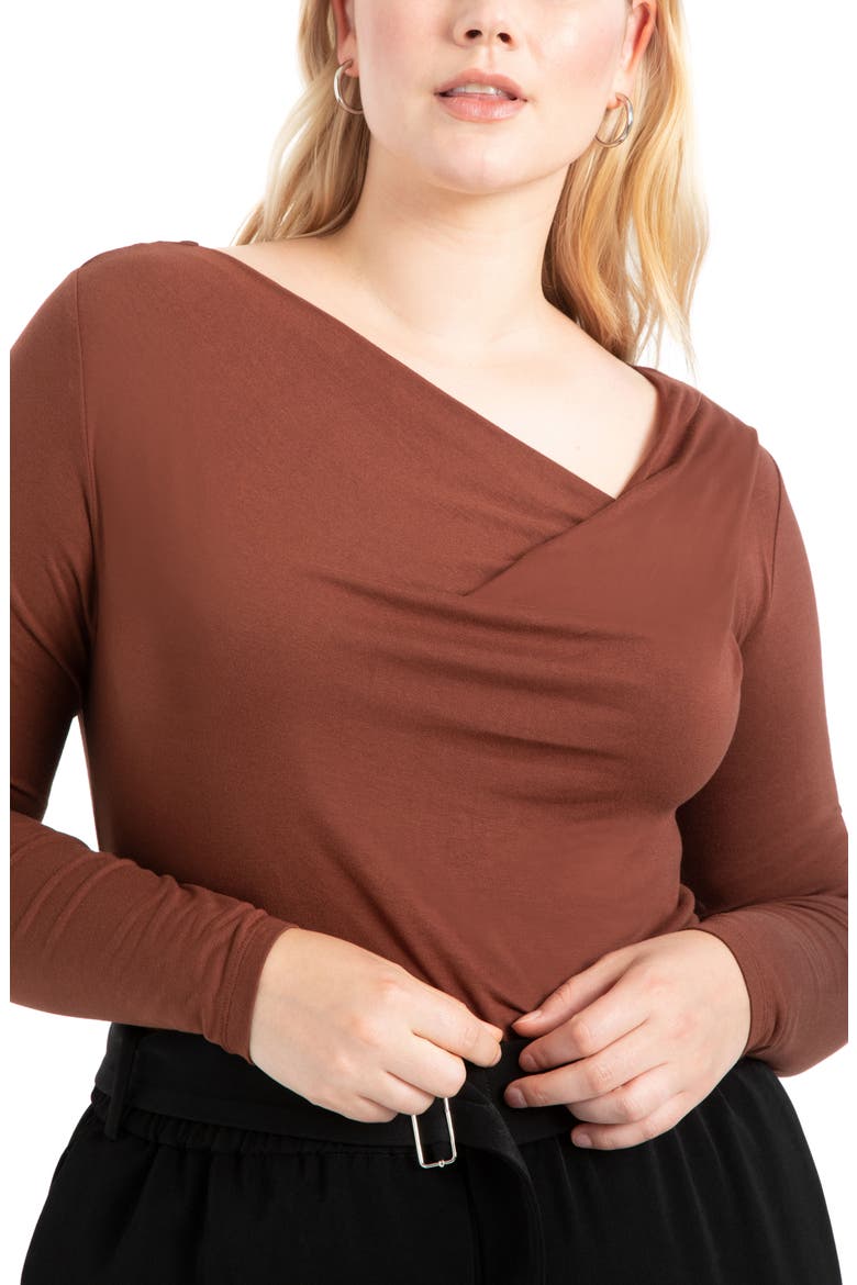 Asymmetrical Neck Long Sleeve Top, Alternate, color, CHOCOLATE FONDANT