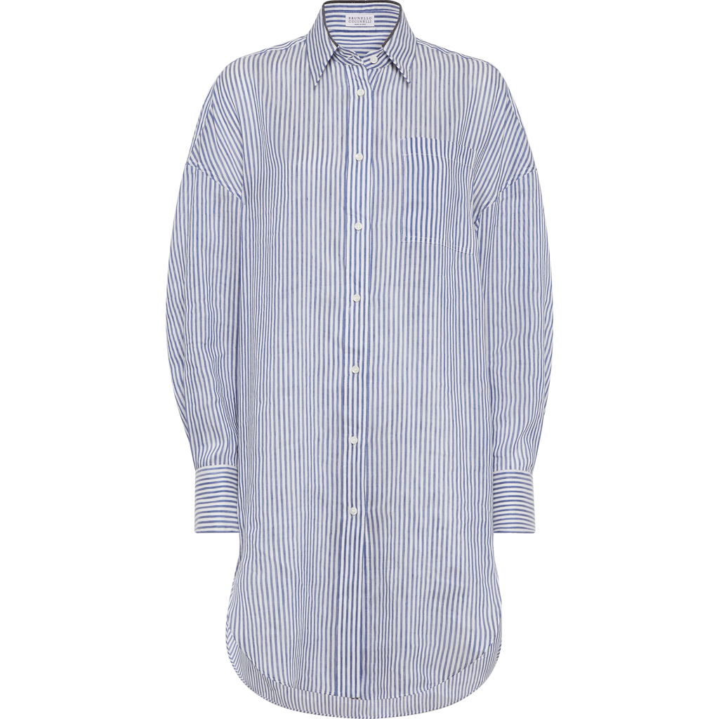 Brunello Cucinelli Long Shirt With Monili In Azure