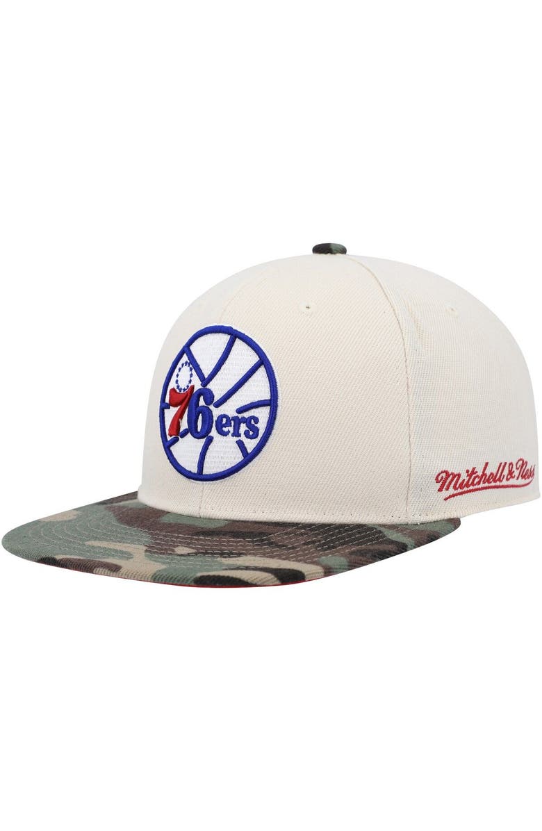 Mitchell & Ness Men's Mitchell & Ness Cream/Camo Philadelphia 76ers Hardwood Classics 1976 NBA All-Star Game Off White Camo Fitted Hat, Alternate, color, Camo
