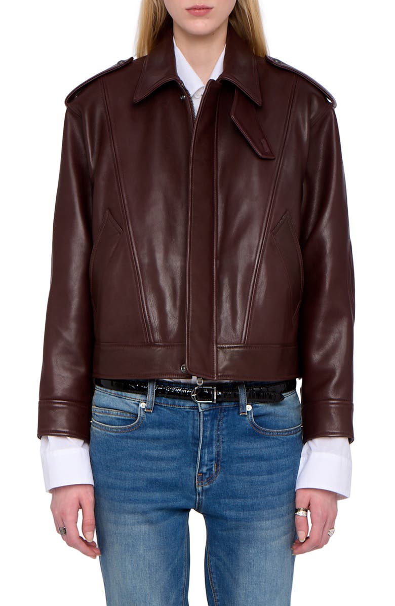 Zadig & Voltaire Lambskin Leather Jacket, Main, color, Burgundy