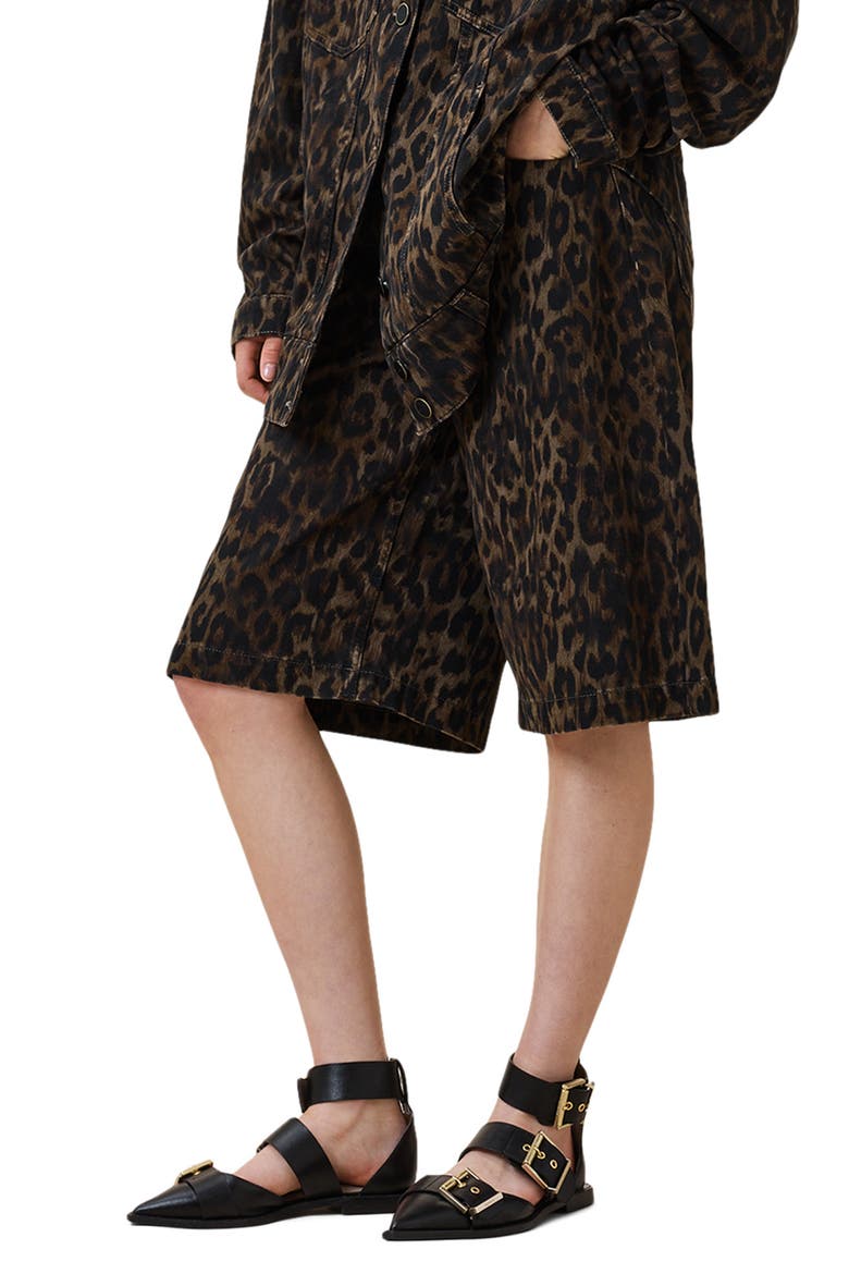 Louie Leopard Long Denim Shorts, Alternate, color, LEPPORD BROWN