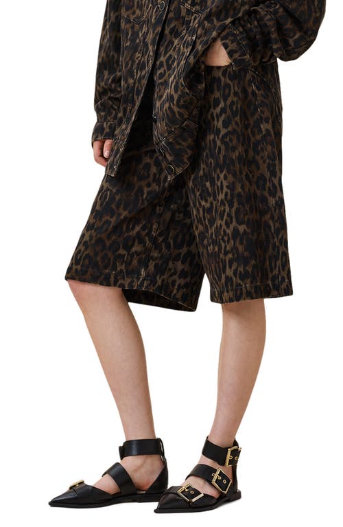 Allsaints Womens Leppo Brown Louie Leopard-print A-line Long Cotton Shorts In Animal Print
