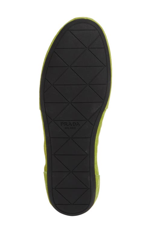 Prada Collapse Mixed Media Low Top Sneaker In Lime