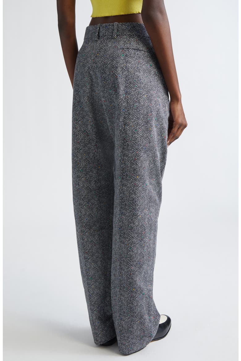 Double Pleat Low Waist Donegal Herringbone Pants, Alternate, color, BLACK/ WHITE
