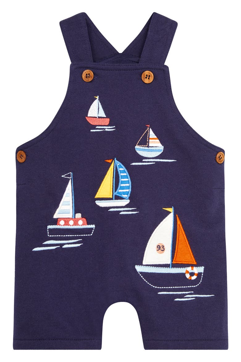 Sailboat Appliqué T-Shirt & Overalls Set, Alternate, color, NAVY