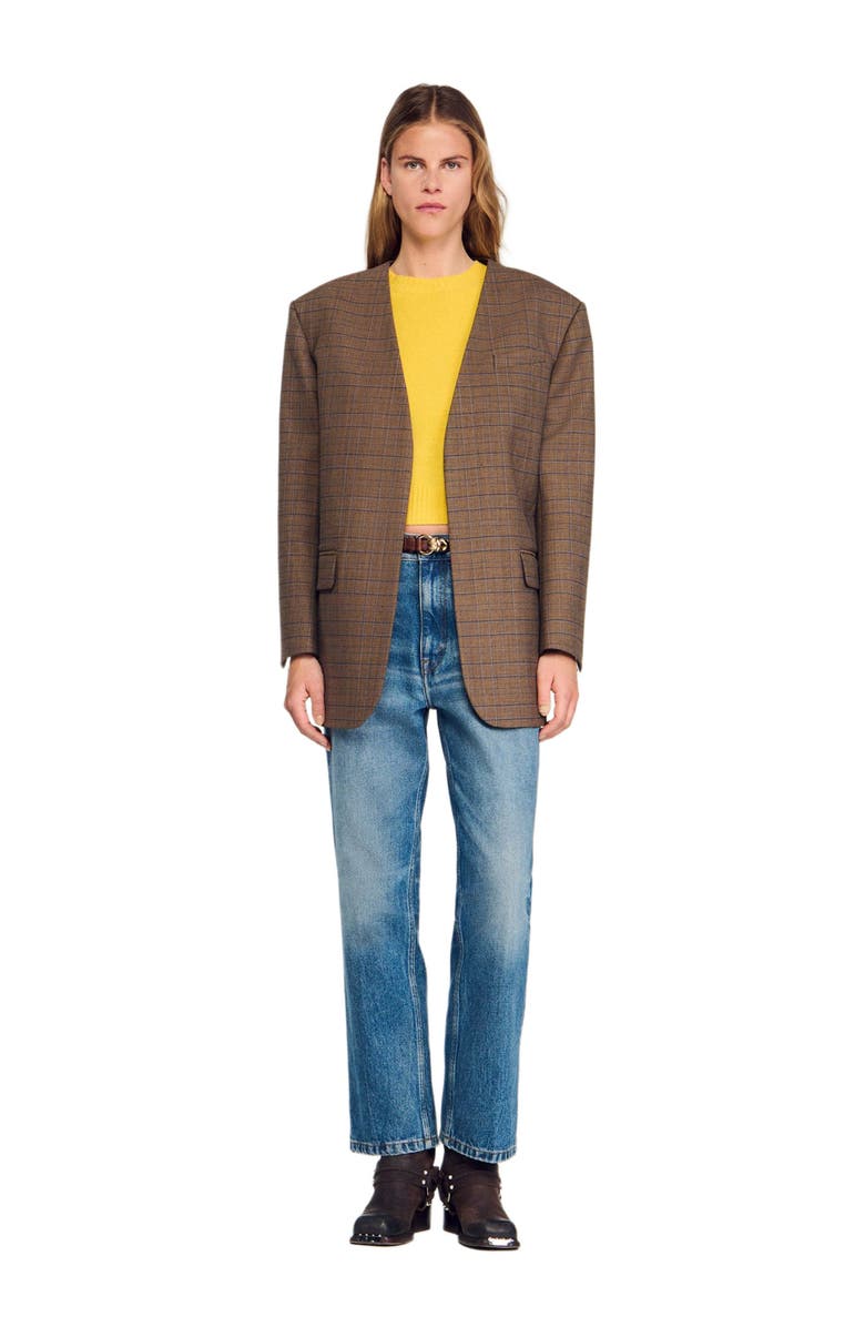 SANDRO Oversized checked jacket, Alternate, color, Ocher / Blue
