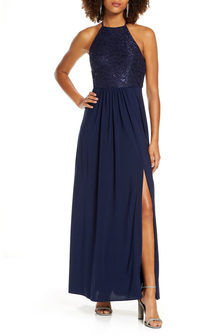 Sequin Lace Gown, Main, color, NAVY