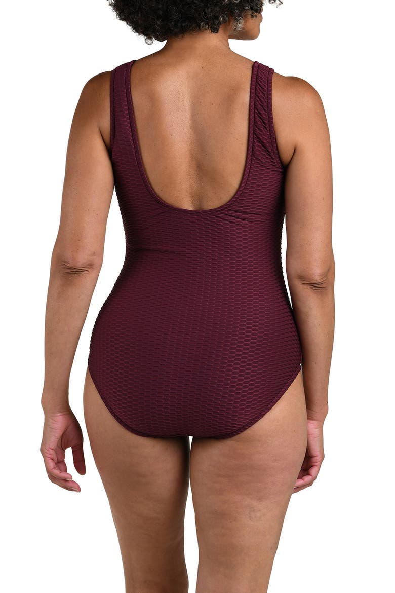 Textured High Neck One Piece Swimsuit, Alternate, color, WINE