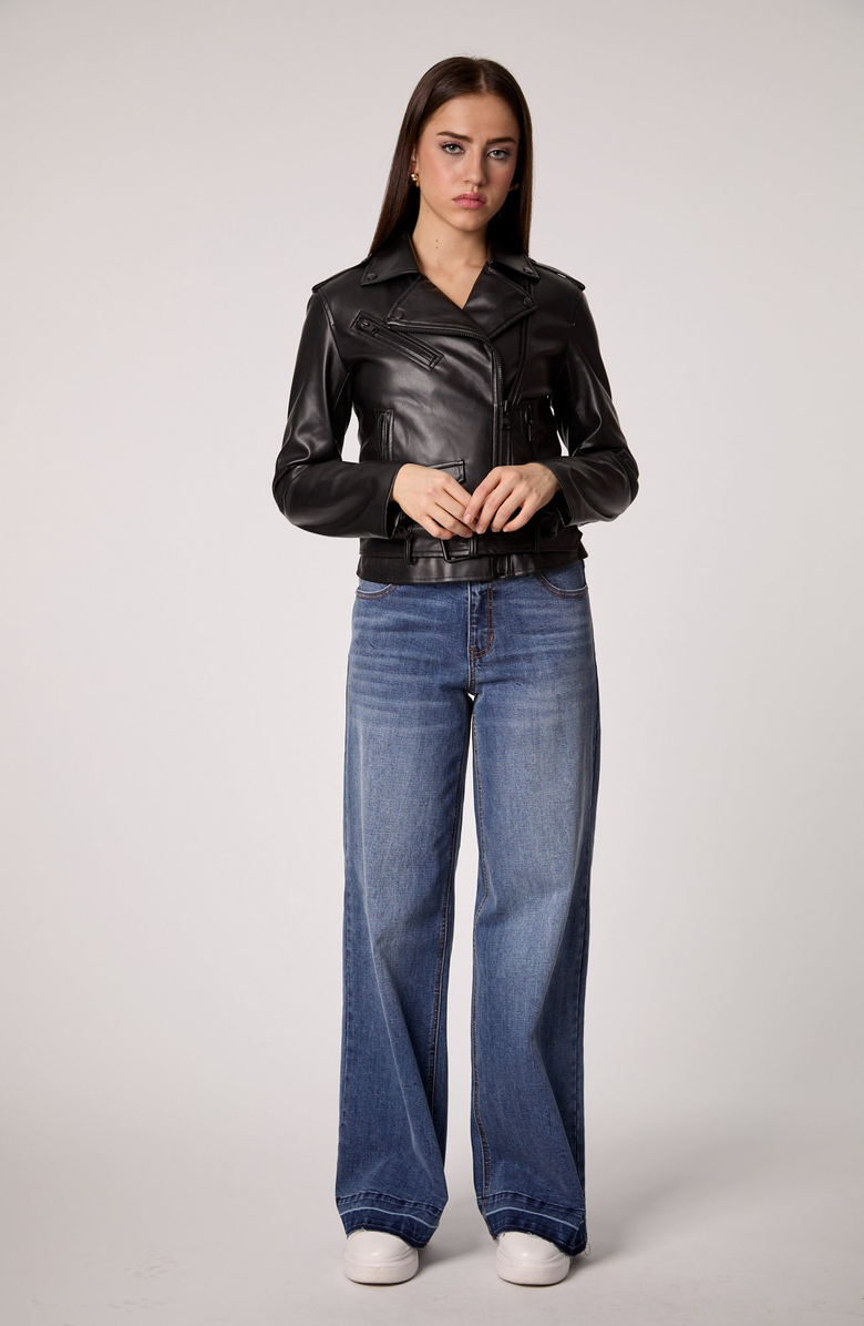 BLUE REVIVAL Classic Moto UNreal Leather Jacket, Alternate, color, Black