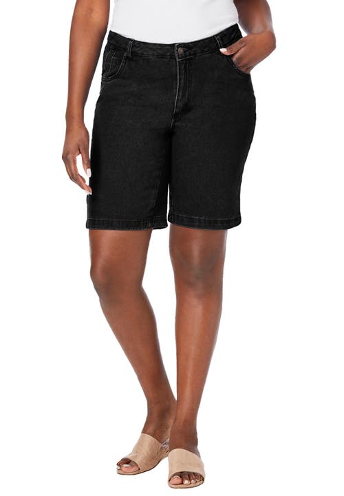 Jessica London Classic Cotton Denim Shorts In Black