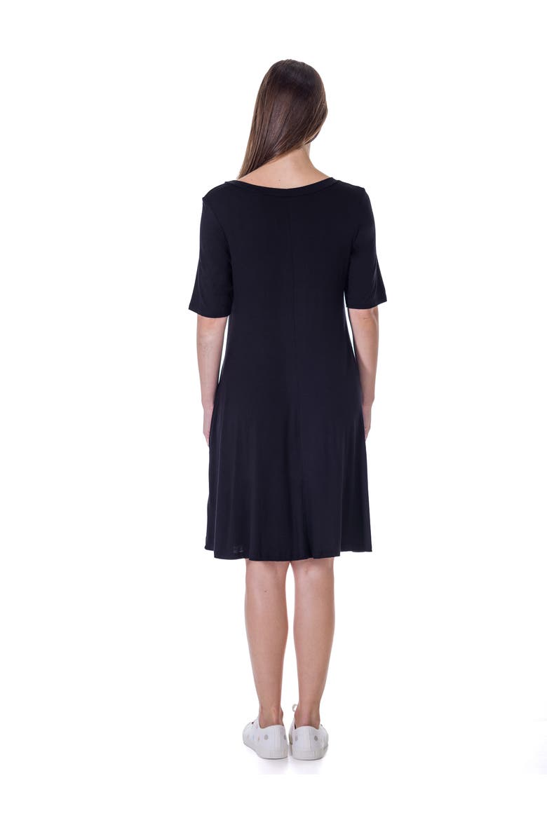 Scoop Neck Elbow Sleeve Knee Legth Dress, Alternate, color, Black