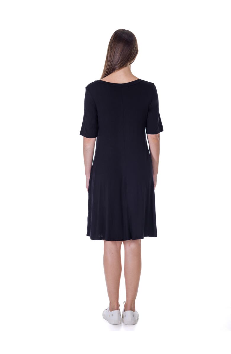 24seven Comfort Apparel Scoop Neck Elbow Sleeve Knee Legth Dress, Alternate, color, Black
