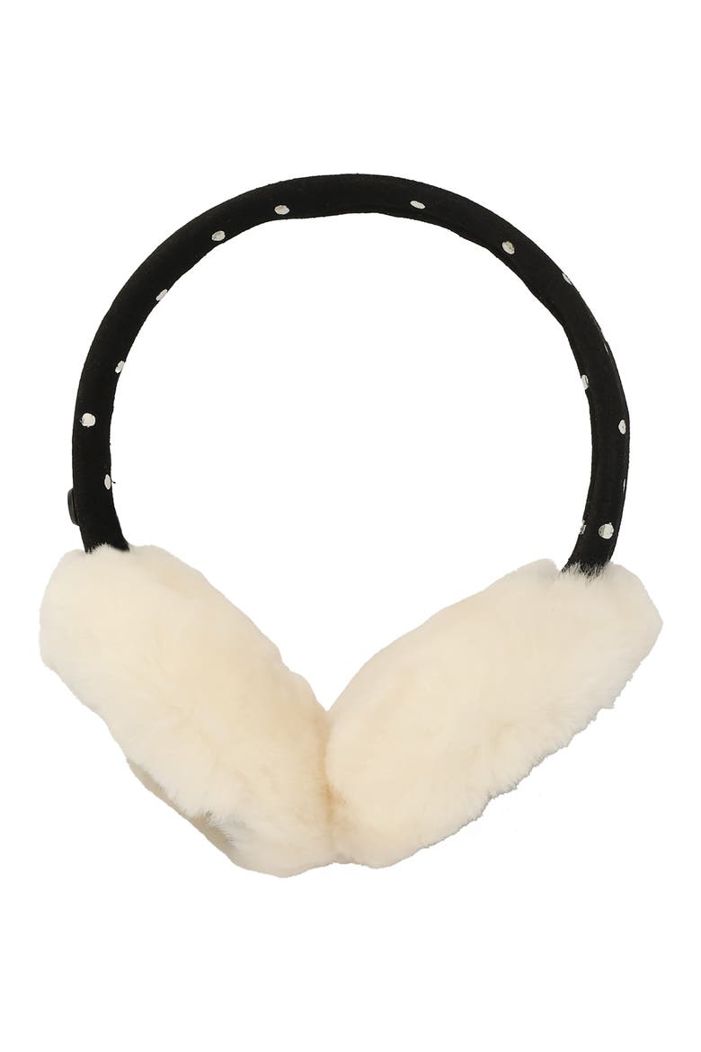 Metallic Dot Genuine Shearling Earmuffs, Main, color, BLACK