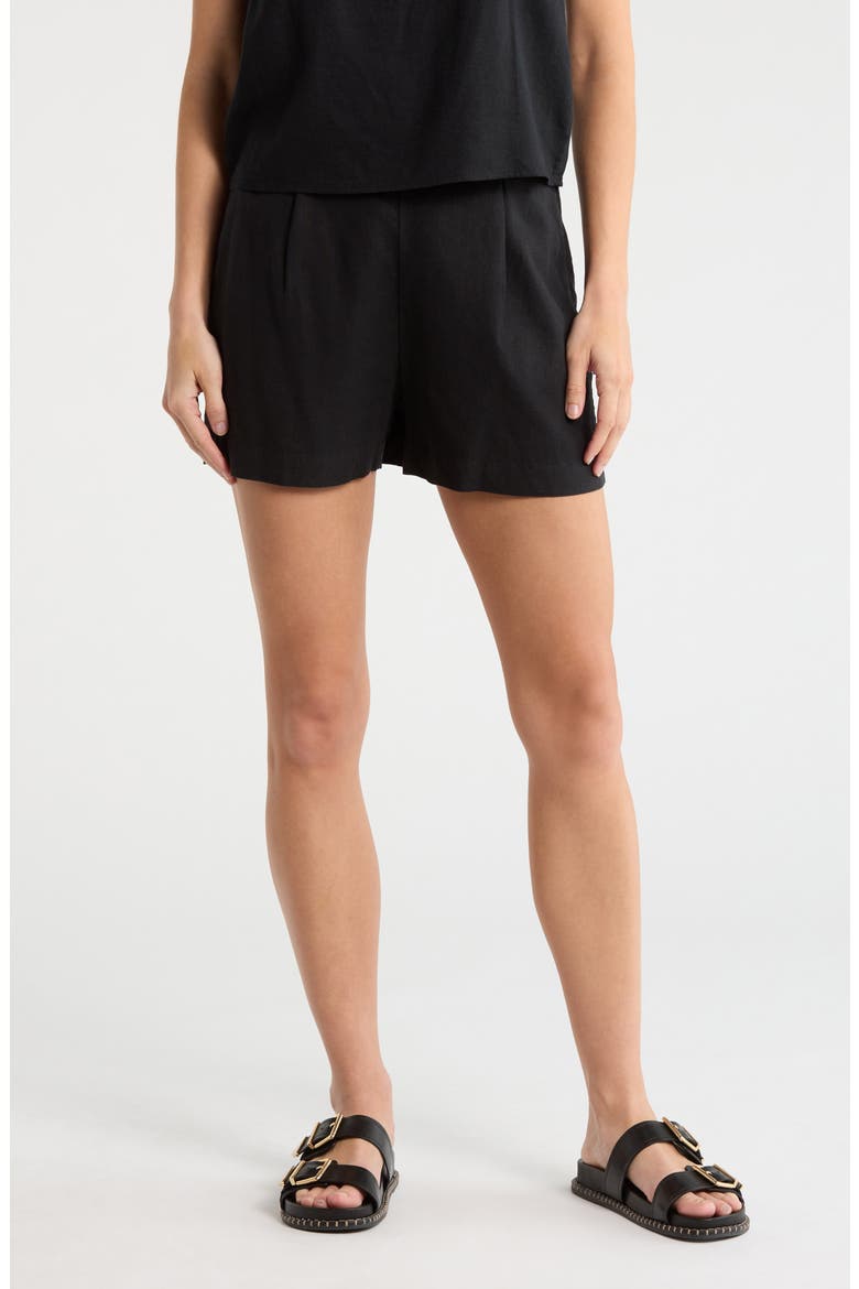 Solid Linen Blend Shorts, Main, color, TRUE BLACK