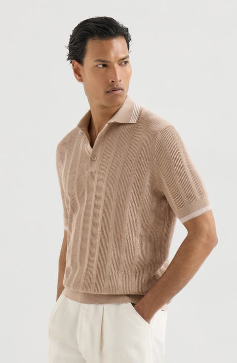 Cotton textured rib knit polo