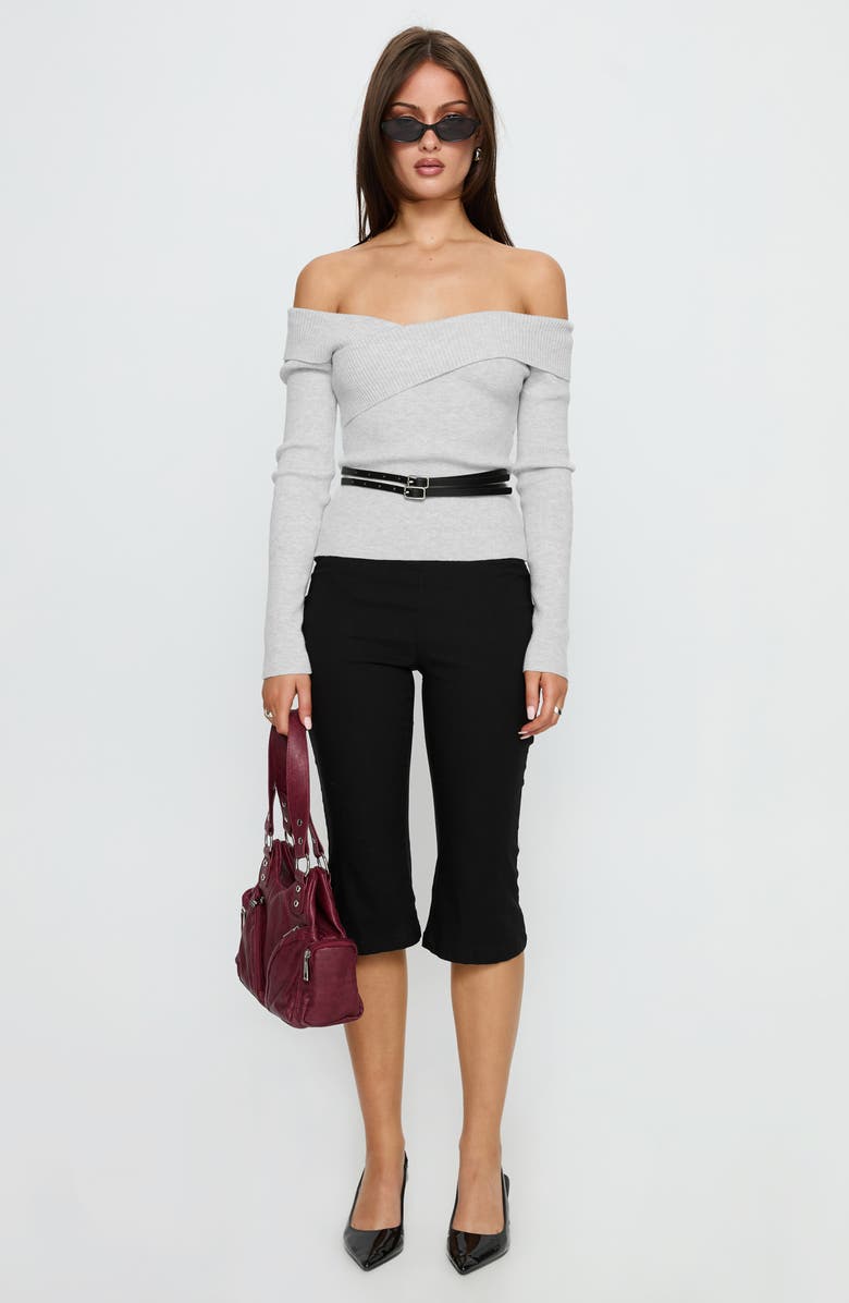 Princess Polly Ellenore Off the Shoulder Belted Sweater, Alternate, color, Grey