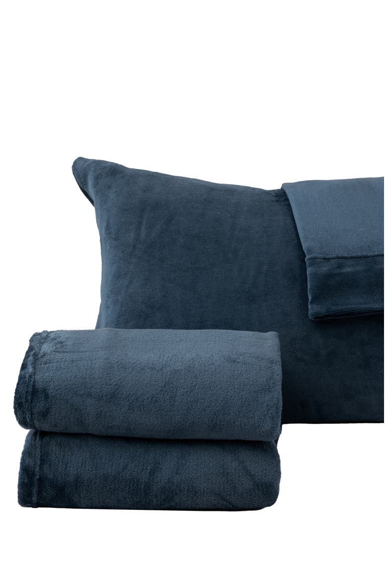 Solid Plush Velour Sheet Set, Alternate, color, DENIM BLUE