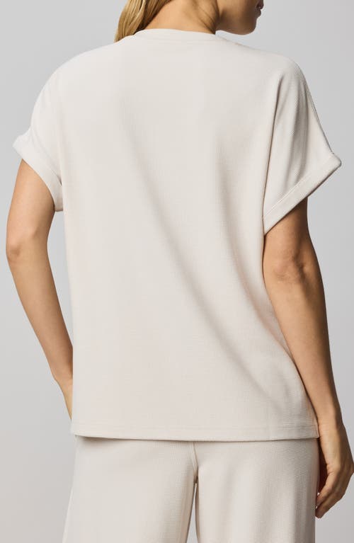 Splendid Waffle Knit Short Sleeve Sweatshirt In White