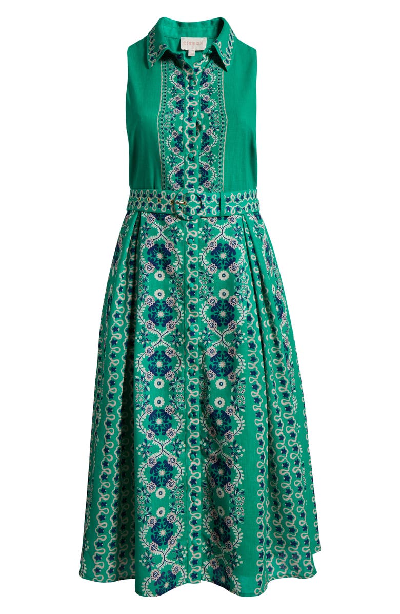 CIEBON Leena Sleeveless Belted Shirtdress, Alternate, color, Green Multi