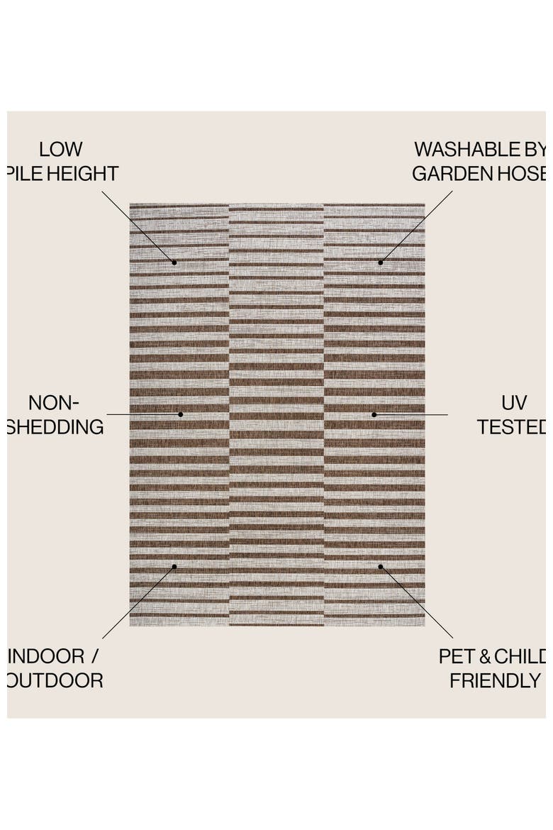 Sukie Modern Offset Stripe Indoor/Outdoor Area Rug, Alternate, color, Beige/Brown