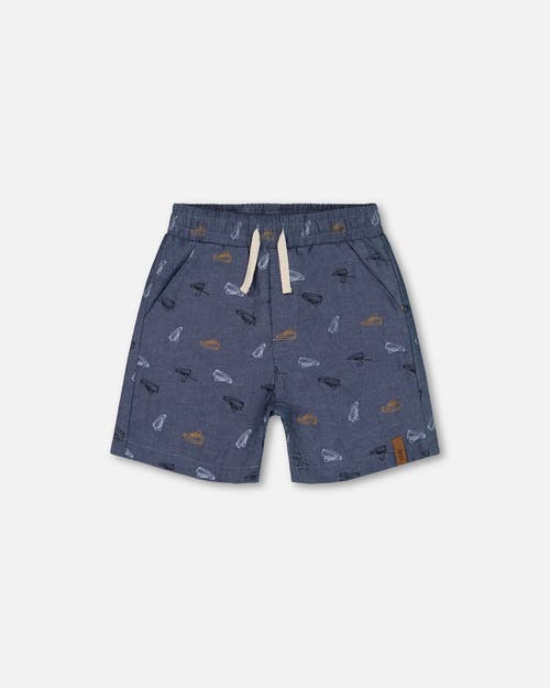 DEUX PAR DEUX DEUX PAR DEUX LITTLE BOY'S PRINTED CHAMBRAY SHORT GRAY, WHITE AND TAN 