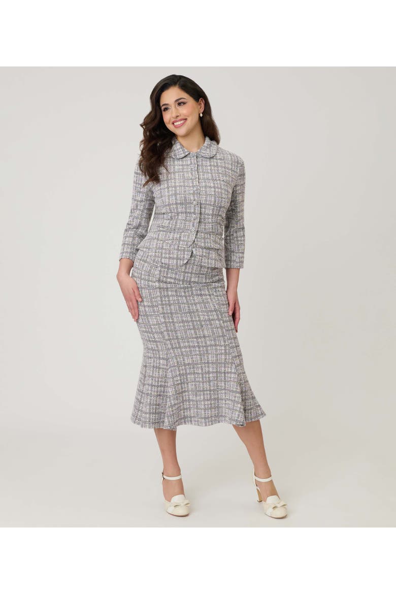 Boucle Trumpet Skirt, Main, color, Lavender Plaid Boucle