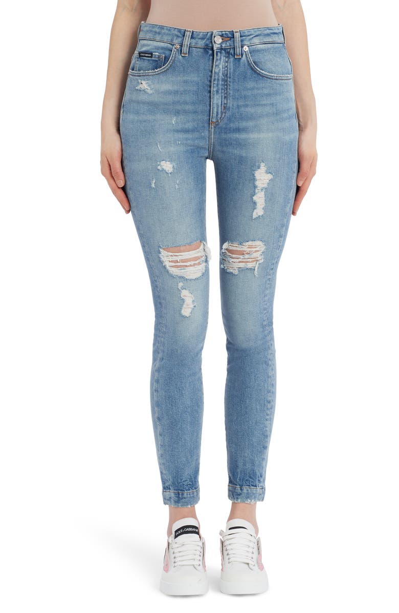 Dolce&Gabbana Audrey Ripped Ankle Skinny Jeans, Main, color, 