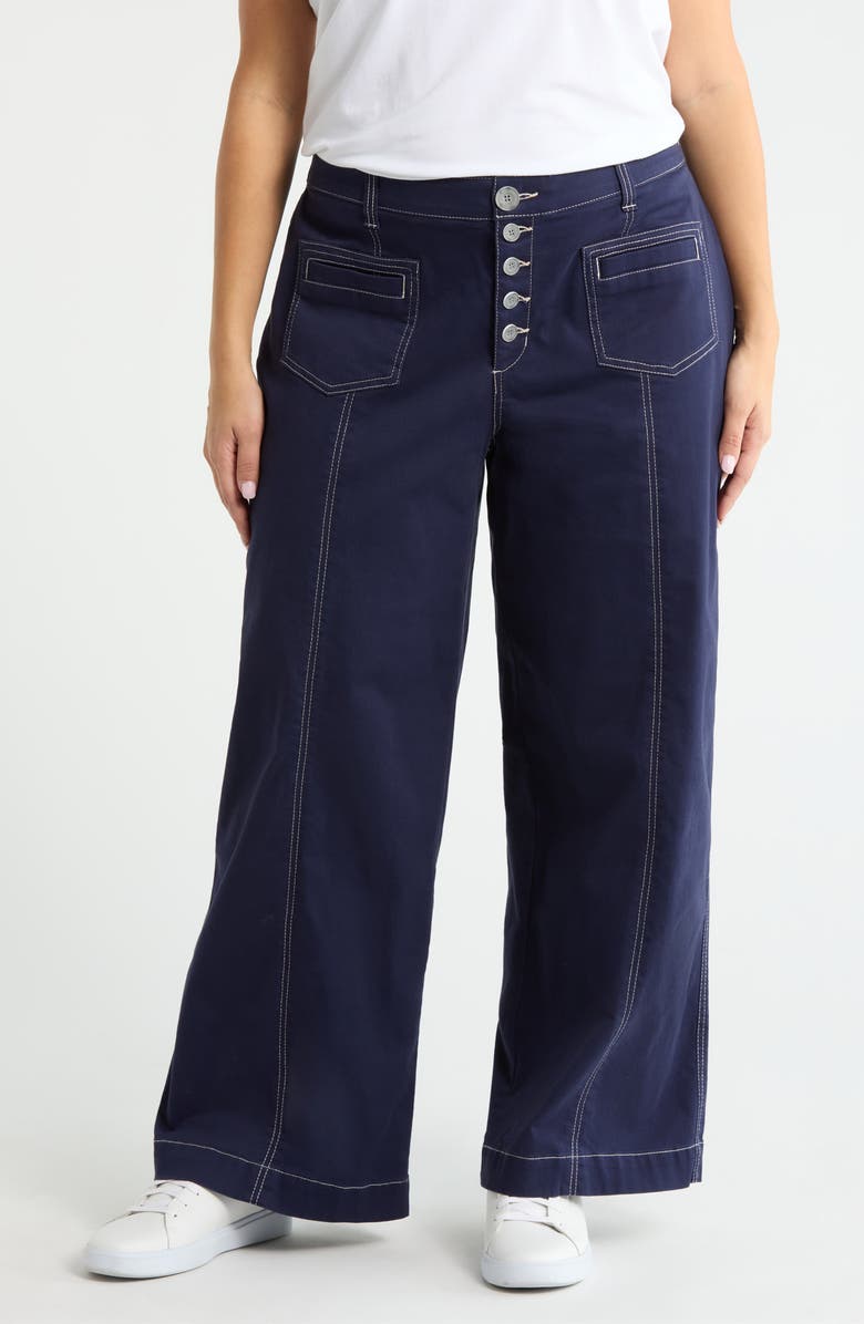 Wit & Wisdom 'Ab'Solution Skyrise Exposed Button Wide Leg Twill Pants, Main, color, Evening Blue