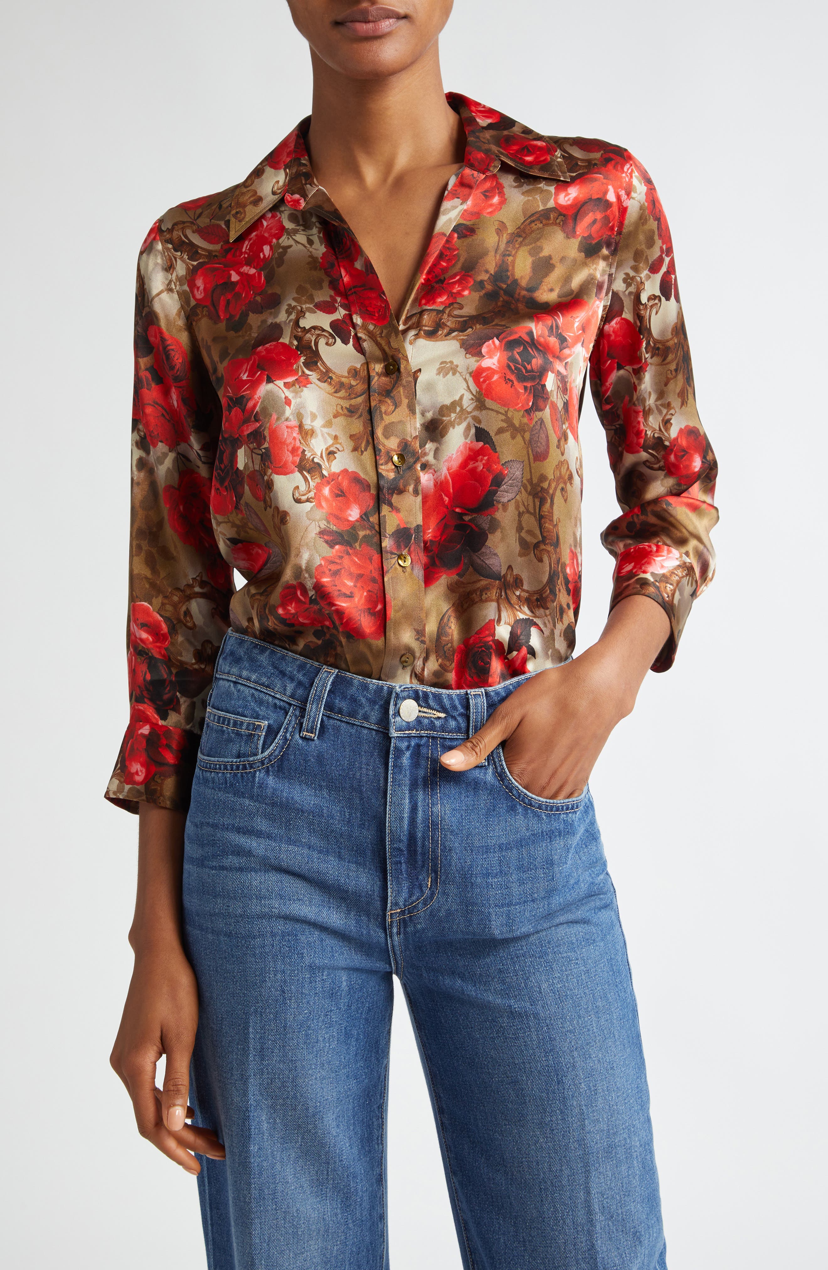 L'AGENCE Dani Floral Silk Button-Up Shirt (Women) | Nordstromrack