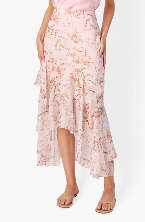 Yazmeena Asymmetric Ruffle Chiffon Skirt