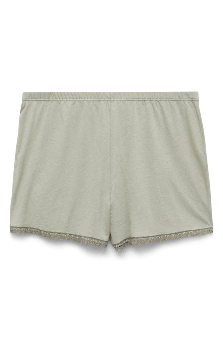 MANGO Lace Trim Cotton & Modal Pajama Shorts, Alternate, color, Aqua Green